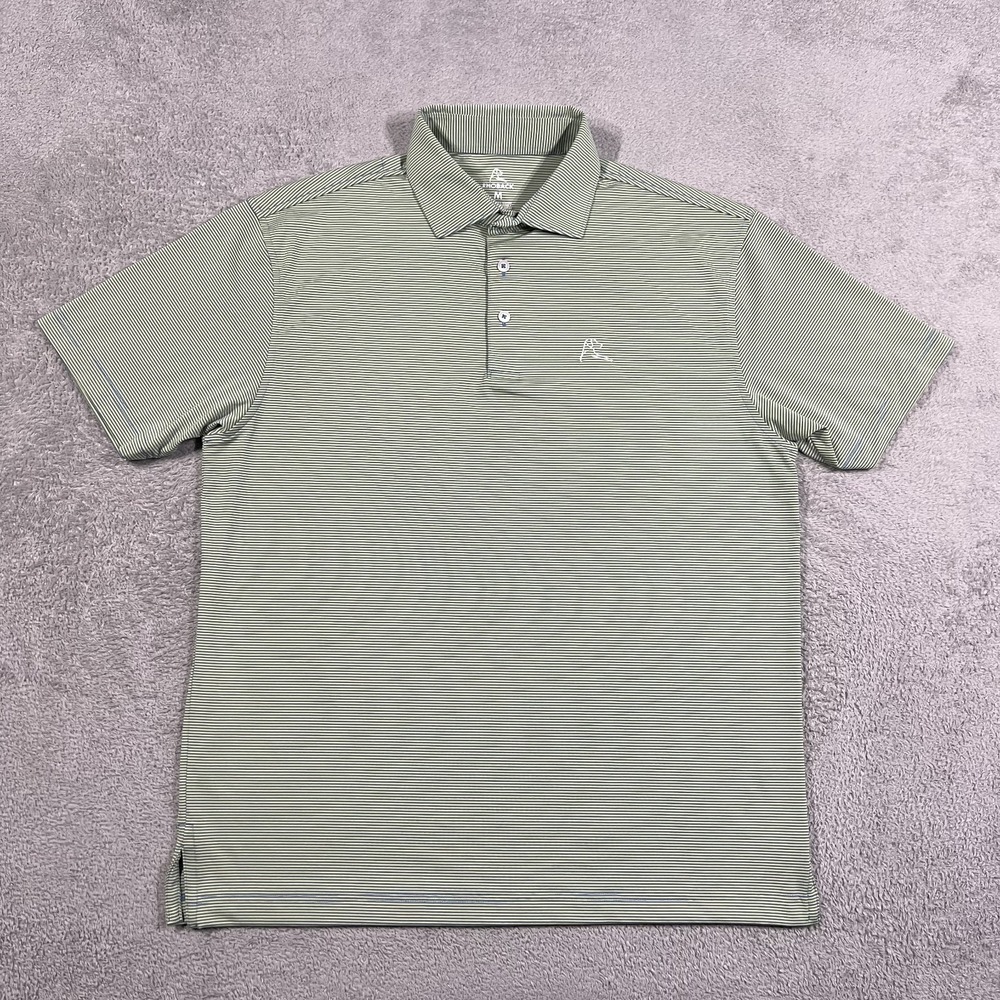 Rhoback Polo Shirt Mens Medium Performance Striped Green Blue Golf Golfing